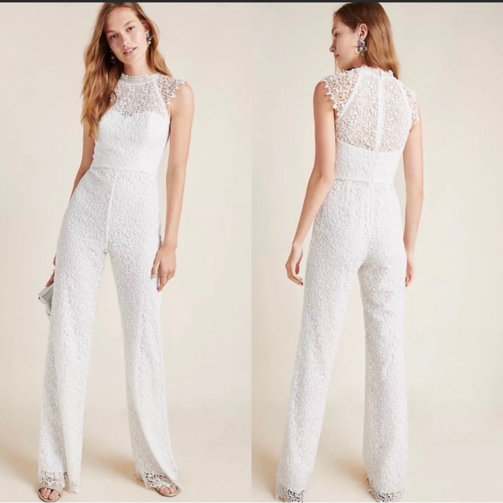 Monique Lhuillier White Lace Jumpsuit